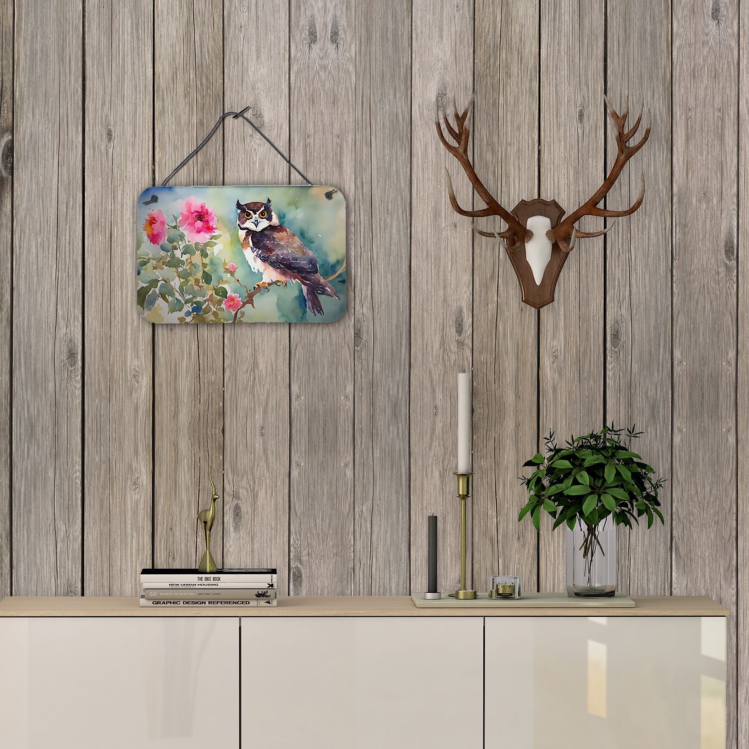 NEW Spectacled Owl Wall or Door Hanging Prints Aluminum Metal Sign Kitchen Wall Bar Bathroom Plaque Home Decor, 8HX12W, Multicolor