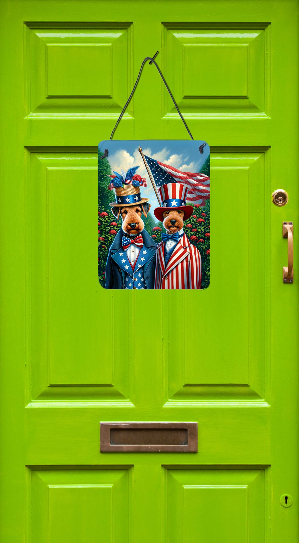 NEW All American Airedale Terrier Wall or Door Hanging Prints Aluminum Metal Sign Kitchen Wall Bar Bathroom Plaque Home Decor Front Door Plaque, 12x16, Multicolor