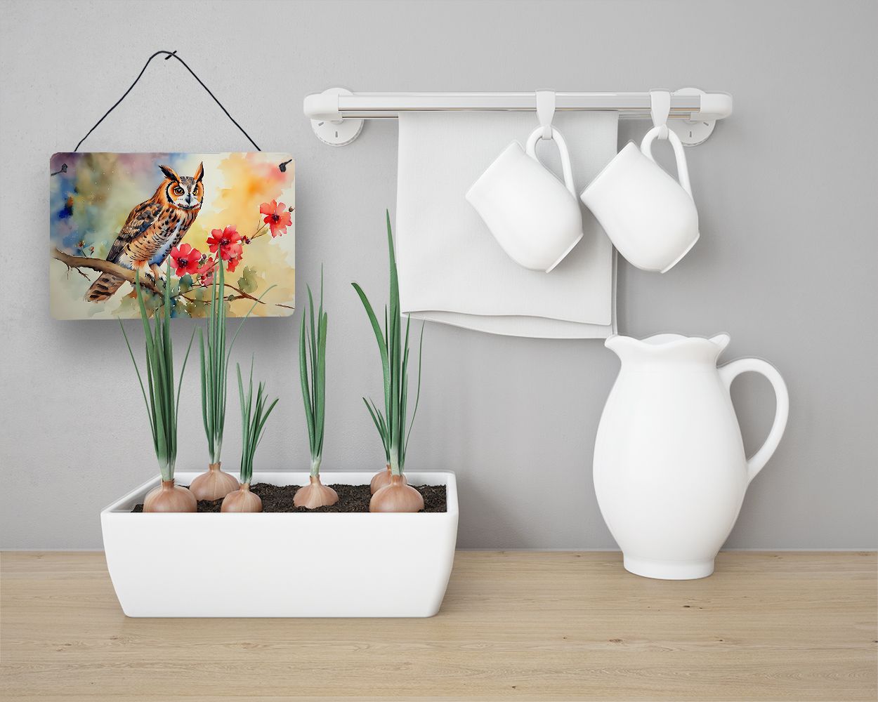 NEW Long-Eared Owl Wall or Door Hanging Prints Aluminum Metal Sign Kitchen Wall Bar Bathroom Plaque Home Decor, 8HX12W, Multicolor