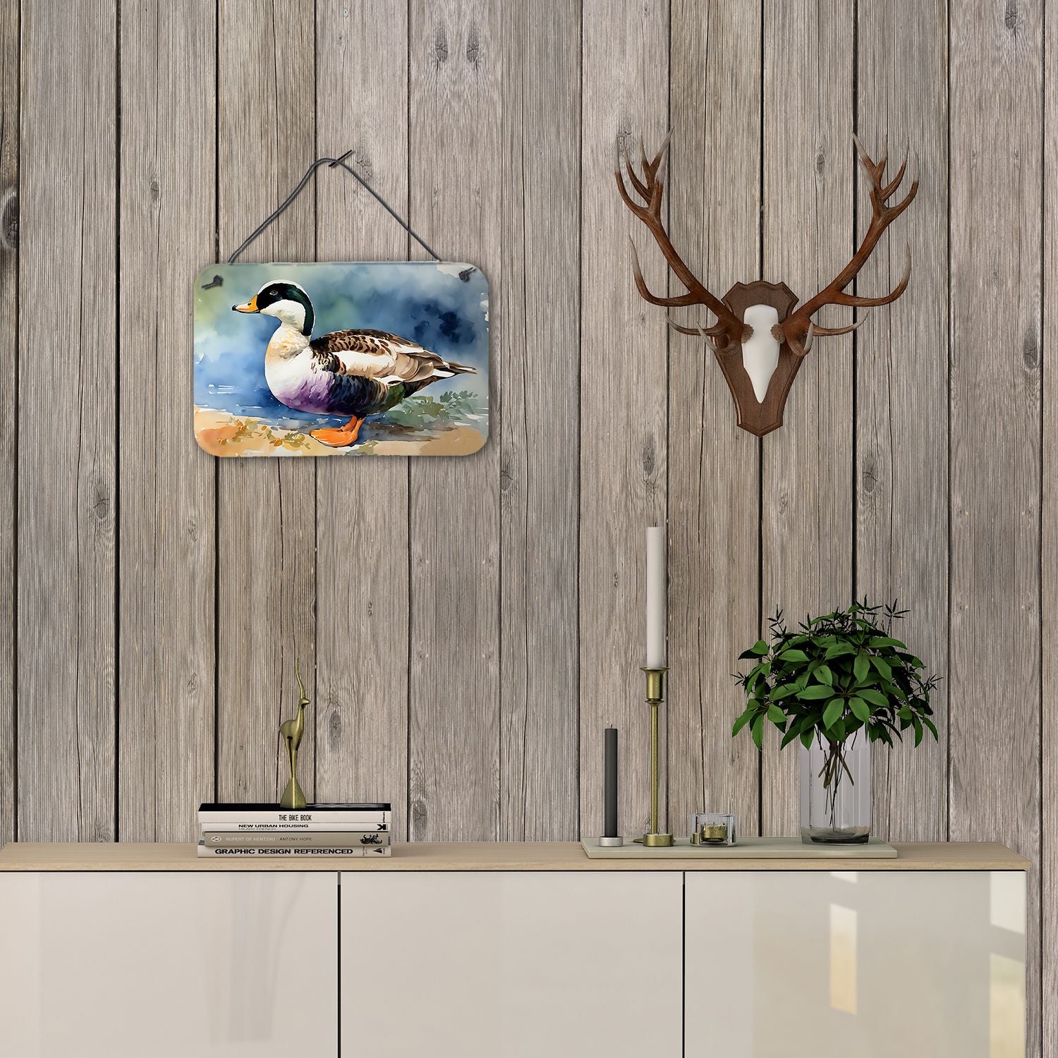 NEW Common Eider Duck Wall or Door Hanging Prints Aluminum Metal Sign Kitchen Wall Bar Bathroom Plaque Home Decor, 8HX12W, Multicolor