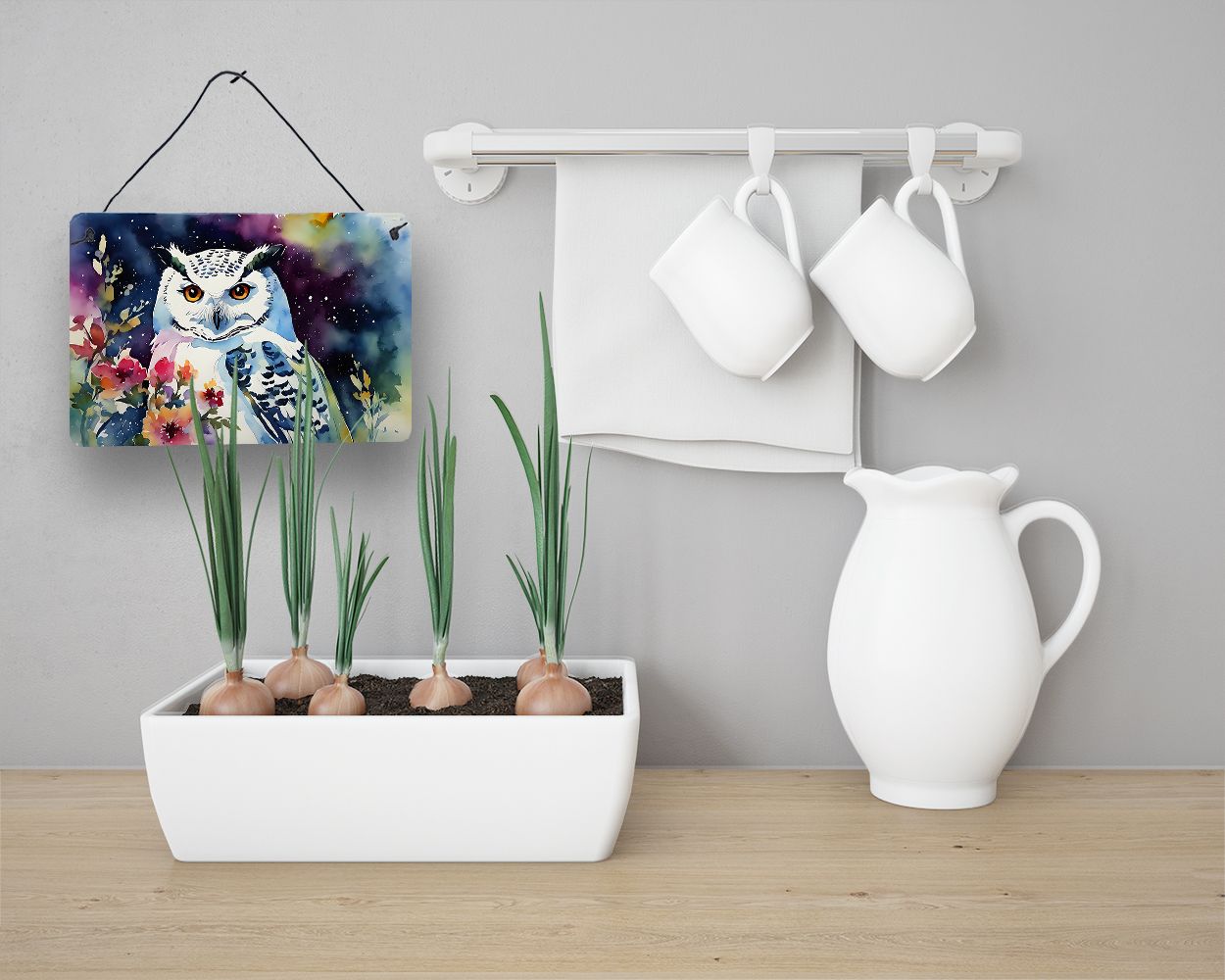 NEW Snowy Owl Wall or Door Hanging Prints Aluminum Metal Sign Kitchen Wall Bar Bathroom Plaque Home Decor, 8HX12W, Multicolor