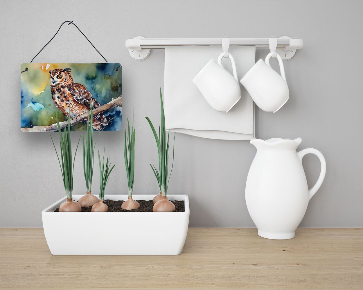 NEW Tawny Owl Wall or Door Hanging Prints Aluminum Metal Sign Kitchen Wall Bar Bathroom Plaque Home Decor, 8HX12W, Multicolor