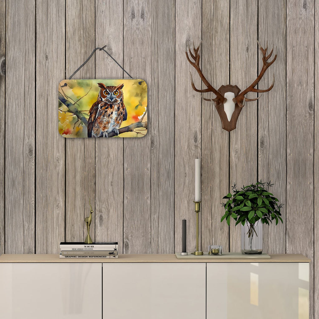 NEW Eastern Screech Owl Wall or Door Hanging Prints Aluminum Metal Sign Kitchen Wall Bar Bathroom Plaque Home Decor, 8HX12W, Multicolor