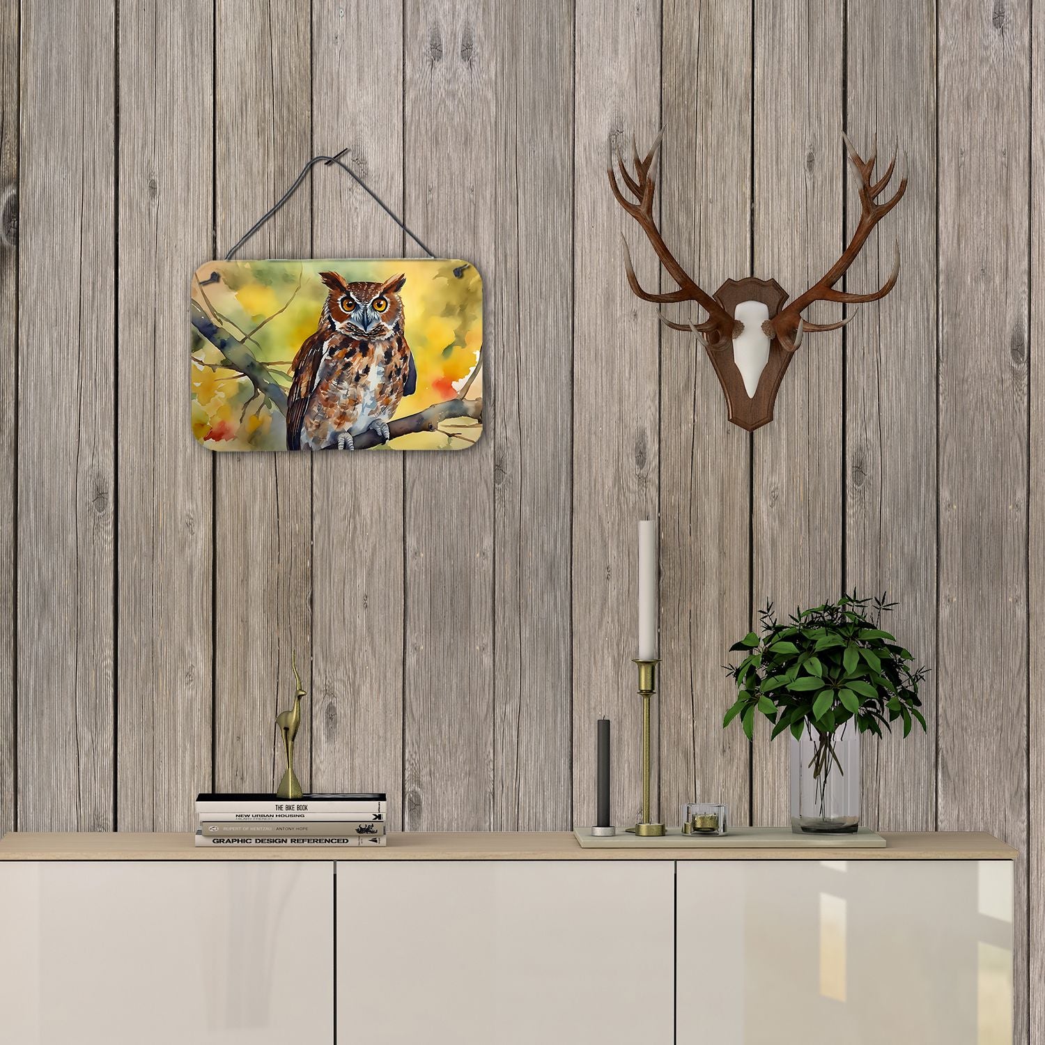 NEW Eastern Screech Owl Wall or Door Hanging Prints Aluminum Metal Sign Kitchen Wall Bar Bathroom Plaque Home Decor, 8HX12W, Multicolor