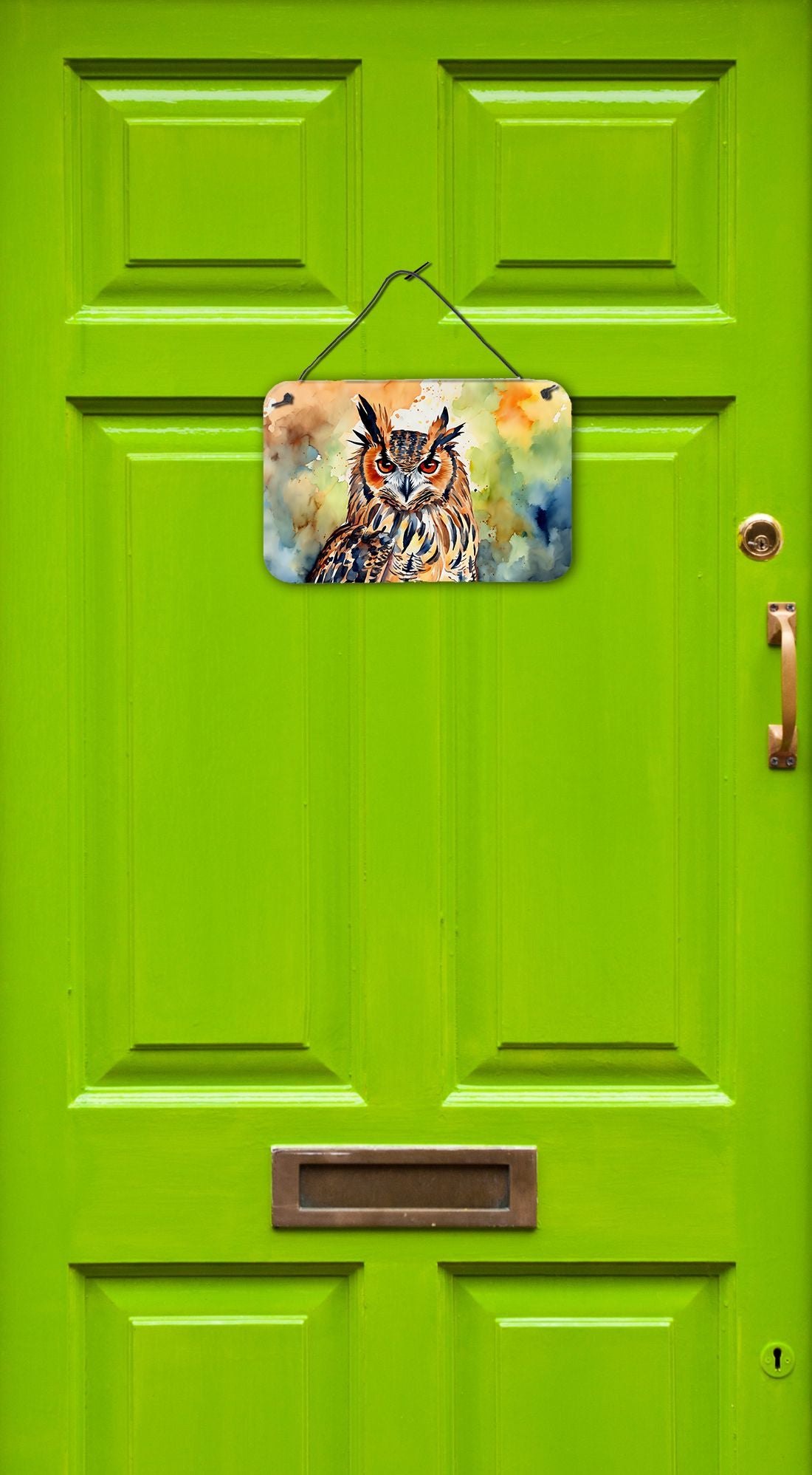 NEW Eurasian Eagle Owl Wall or Door Hanging Prints Aluminum Metal Sign Kitchen Wall Bar Bathroom Plaque Home Decor, 8HX12W, Multicolor