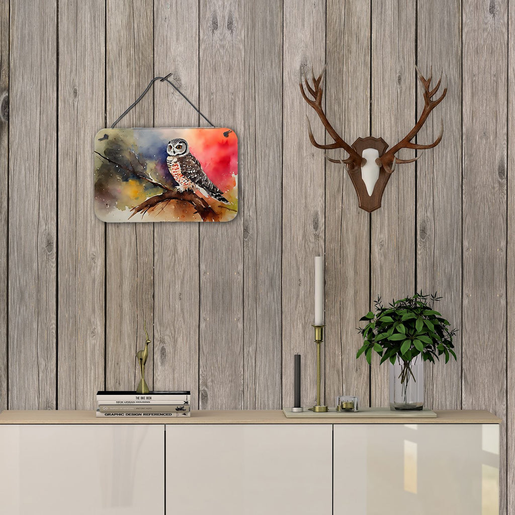 NEW Northern Hawk Owl Wall or Door Hanging Prints Aluminum Metal Sign Kitchen Wall Bar Bathroom Plaque Home Decor, 8HX12W, Multicolor