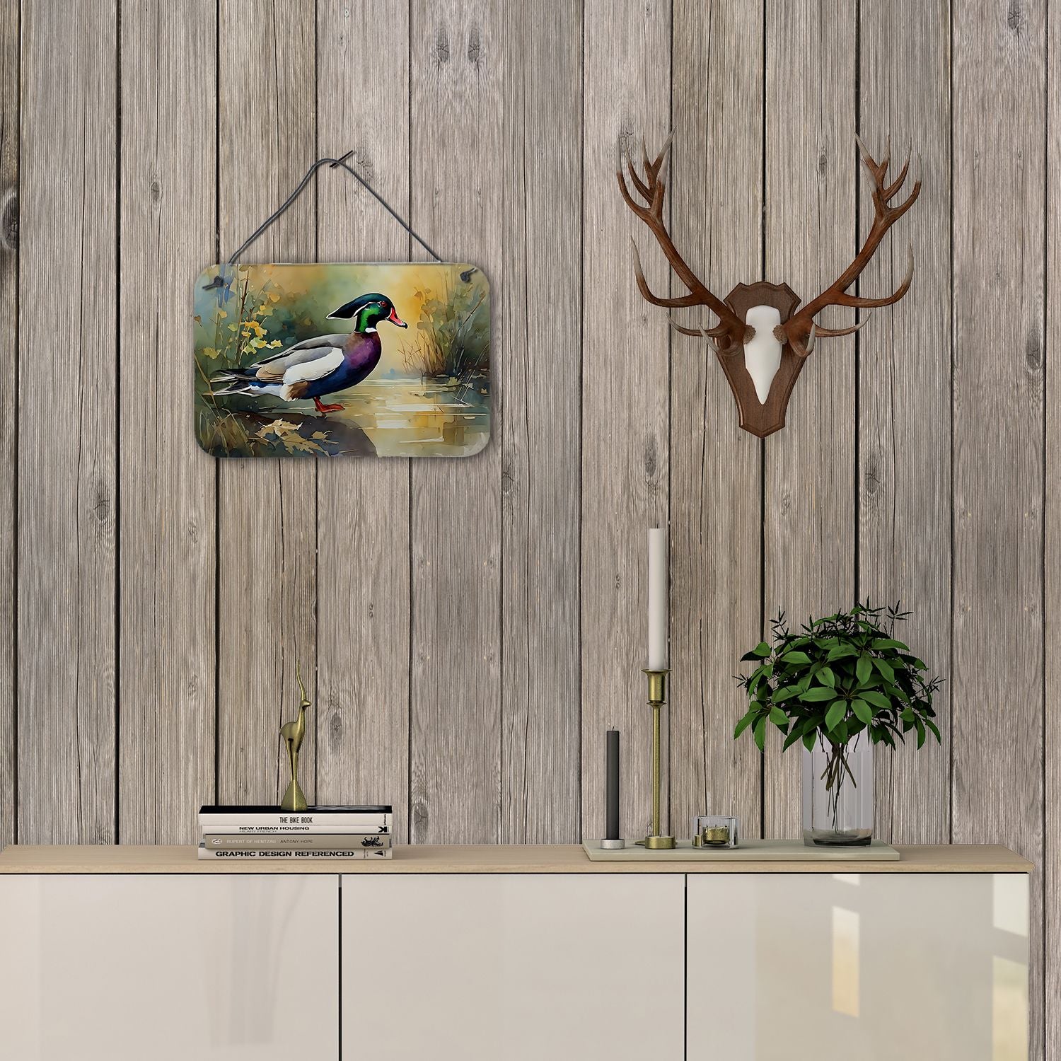 NEW Wood Duck Wall or Door Hanging Prints Aluminum Metal Sign Kitchen Wall Bar Bathroom Plaque Home Decor, 8HX12W, Multicolor