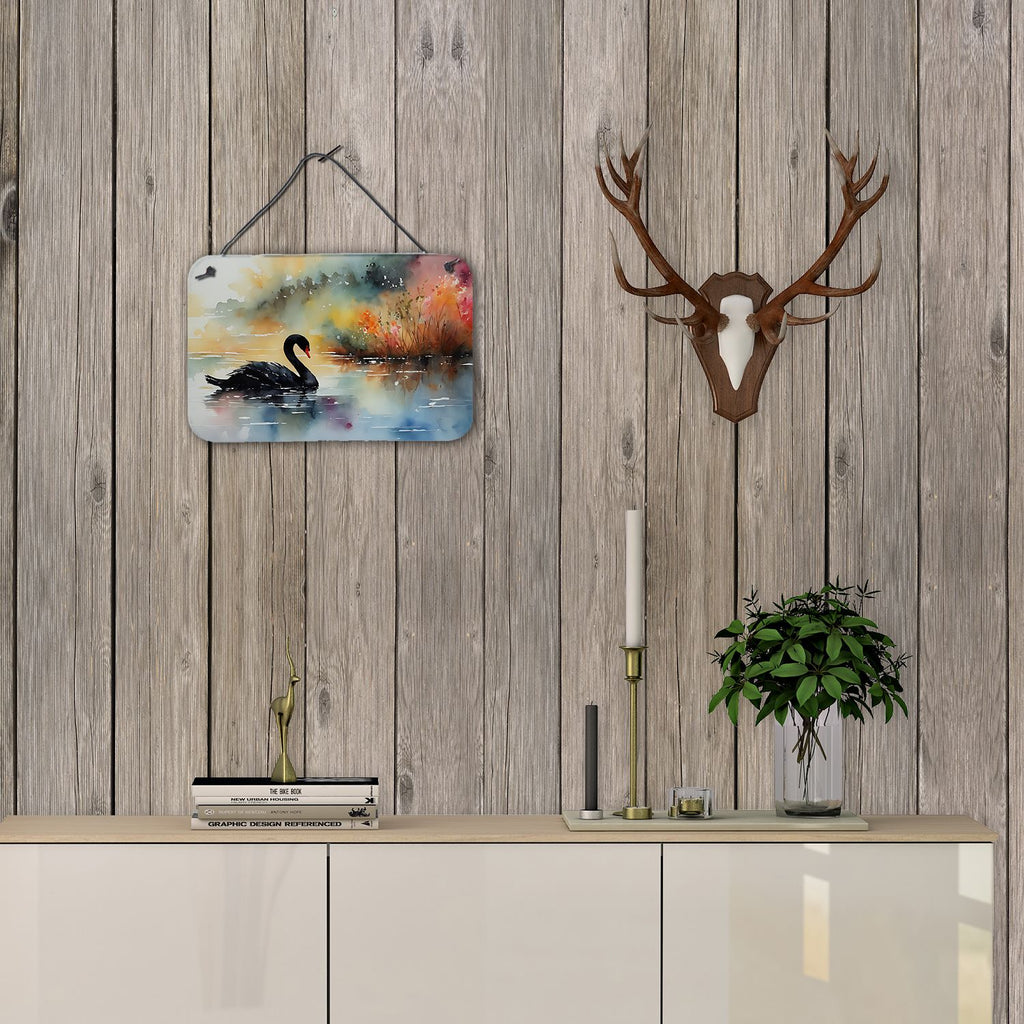NEW Black Swan Wall or Door Hanging Prints Aluminum Metal Sign Kitchen Wall Bar Bathroom Plaque Home Decor, 8HX12W, Multicolor