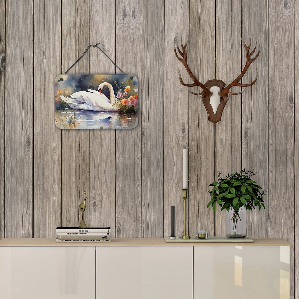 NEW Swan Wall or Door Hanging Prints Aluminum Metal Sign Kitchen Wall Bar Bathroom Plaque Home Decor, 8HX12W, Multicolor