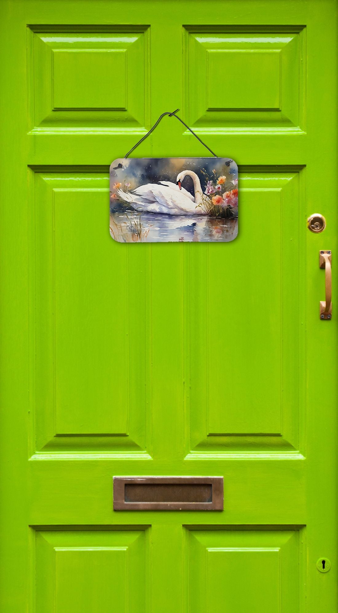 NEW Swan Wall or Door Hanging Prints Aluminum Metal Sign Kitchen Wall Bar Bathroom Plaque Home Decor, 8HX12W, Multicolor