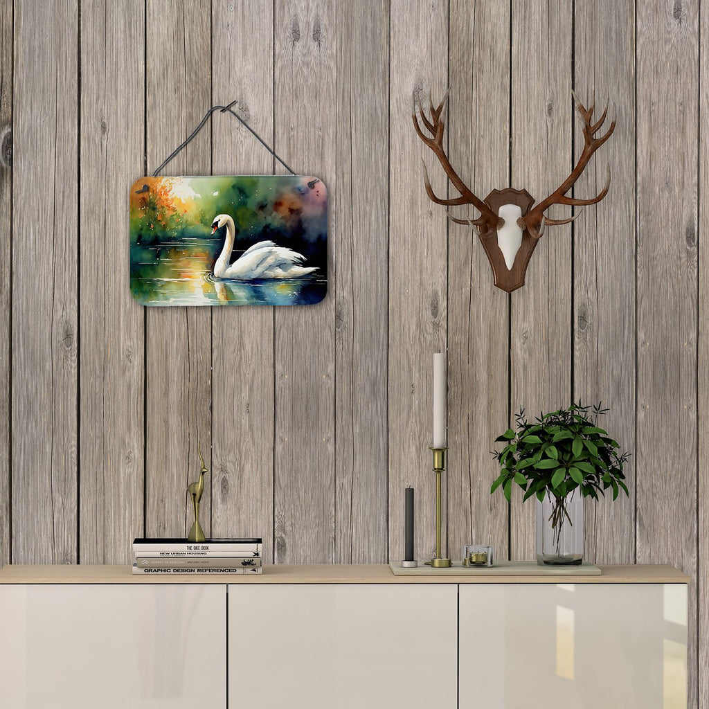 NEW Swan Wall or Door Hanging Prints Aluminum Metal Sign Kitchen Wall Bar Bathroom Plaque Home Decor, 8HX12W, Multicolor