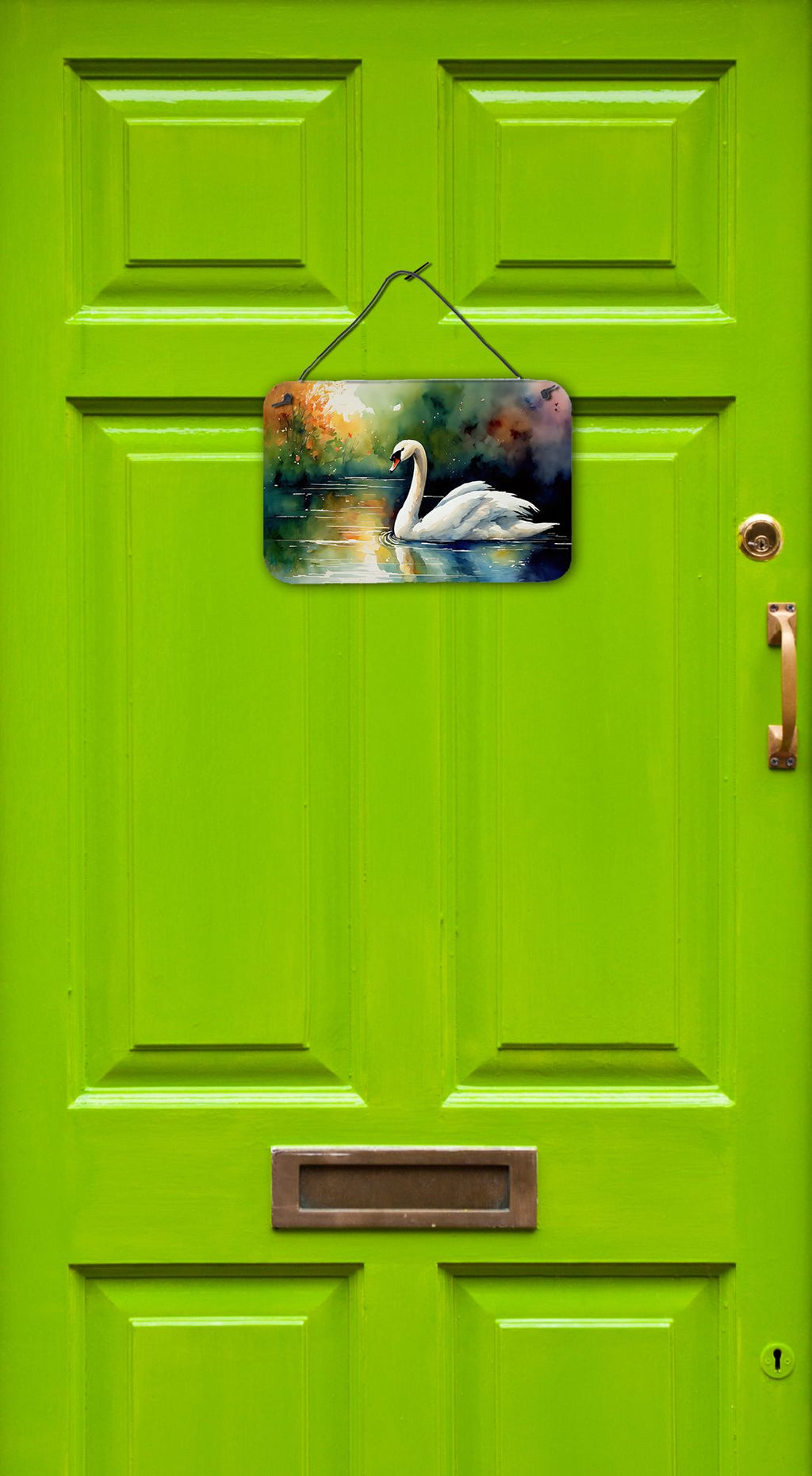 NEW Swan Wall or Door Hanging Prints Aluminum Metal Sign Kitchen Wall Bar Bathroom Plaque Home Decor, 8HX12W, Multicolor