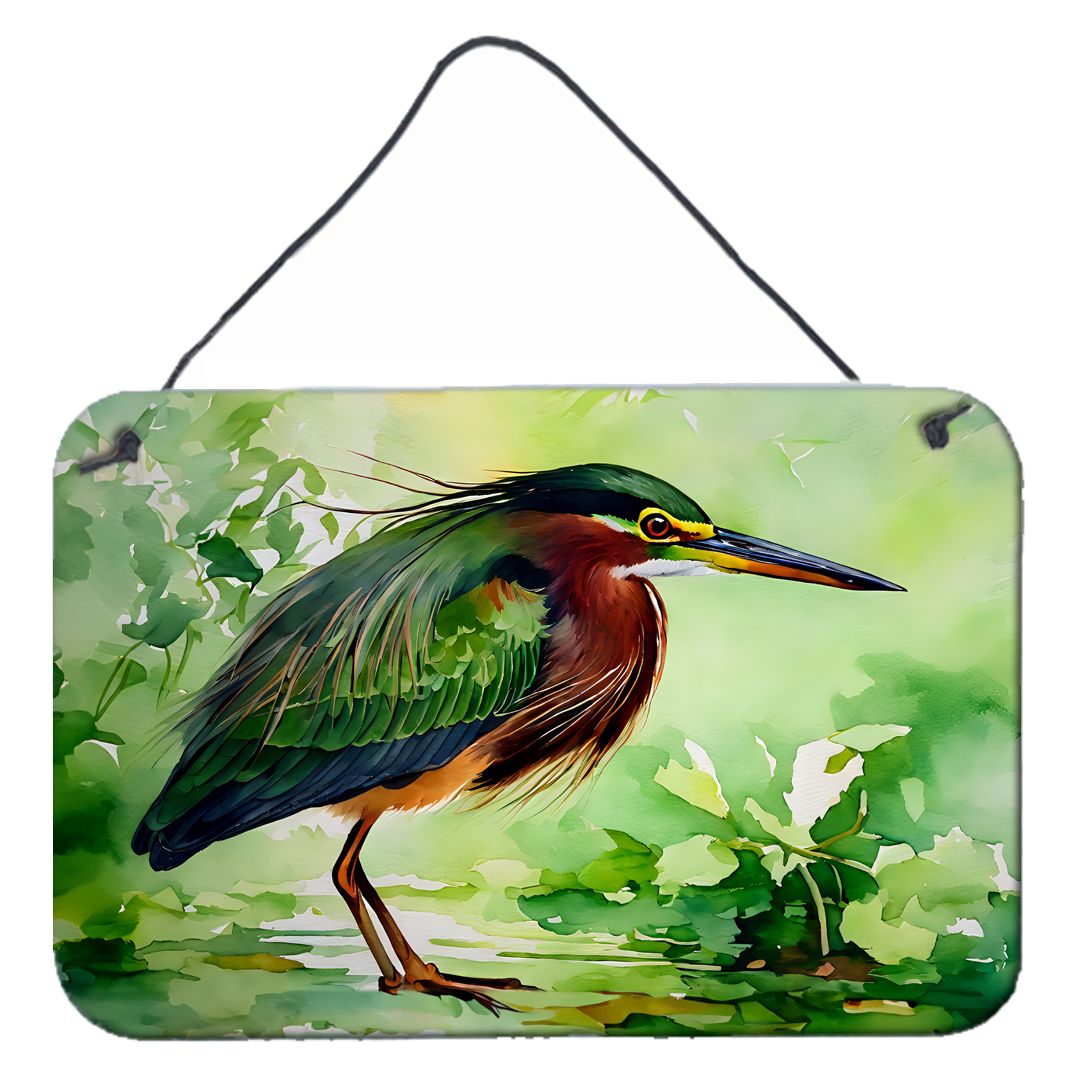 NEW Green Heron Wall or Door Hanging Prints Aluminum Metal Sign Kitchen Wall Bar Bathroom Plaque Home Decor, 8HX12W, Multicolor