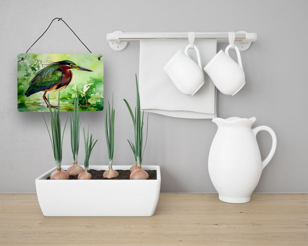 NEW Green Heron Wall or Door Hanging Prints Aluminum Metal Sign Kitchen Wall Bar Bathroom Plaque Home Decor, 8HX12W, Multicolor