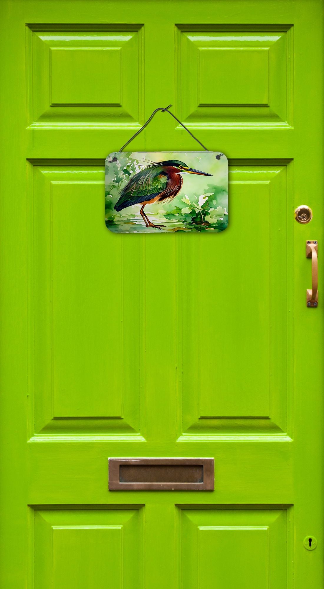 NEW Green Heron Wall or Door Hanging Prints Aluminum Metal Sign Kitchen Wall Bar Bathroom Plaque Home Decor, 8HX12W, Multicolor