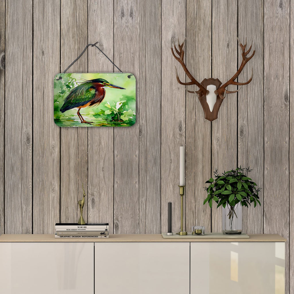 NEW Green Heron Wall or Door Hanging Prints Aluminum Metal Sign Kitchen Wall Bar Bathroom Plaque Home Decor, 8HX12W, Multicolor
