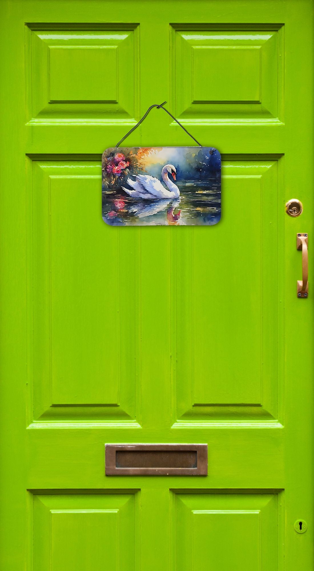NEW Swan Wall or Door Hanging Prints Aluminum Metal Sign Kitchen Wall Bar Bathroom Plaque Home Decor, 8HX12W, Multicolor