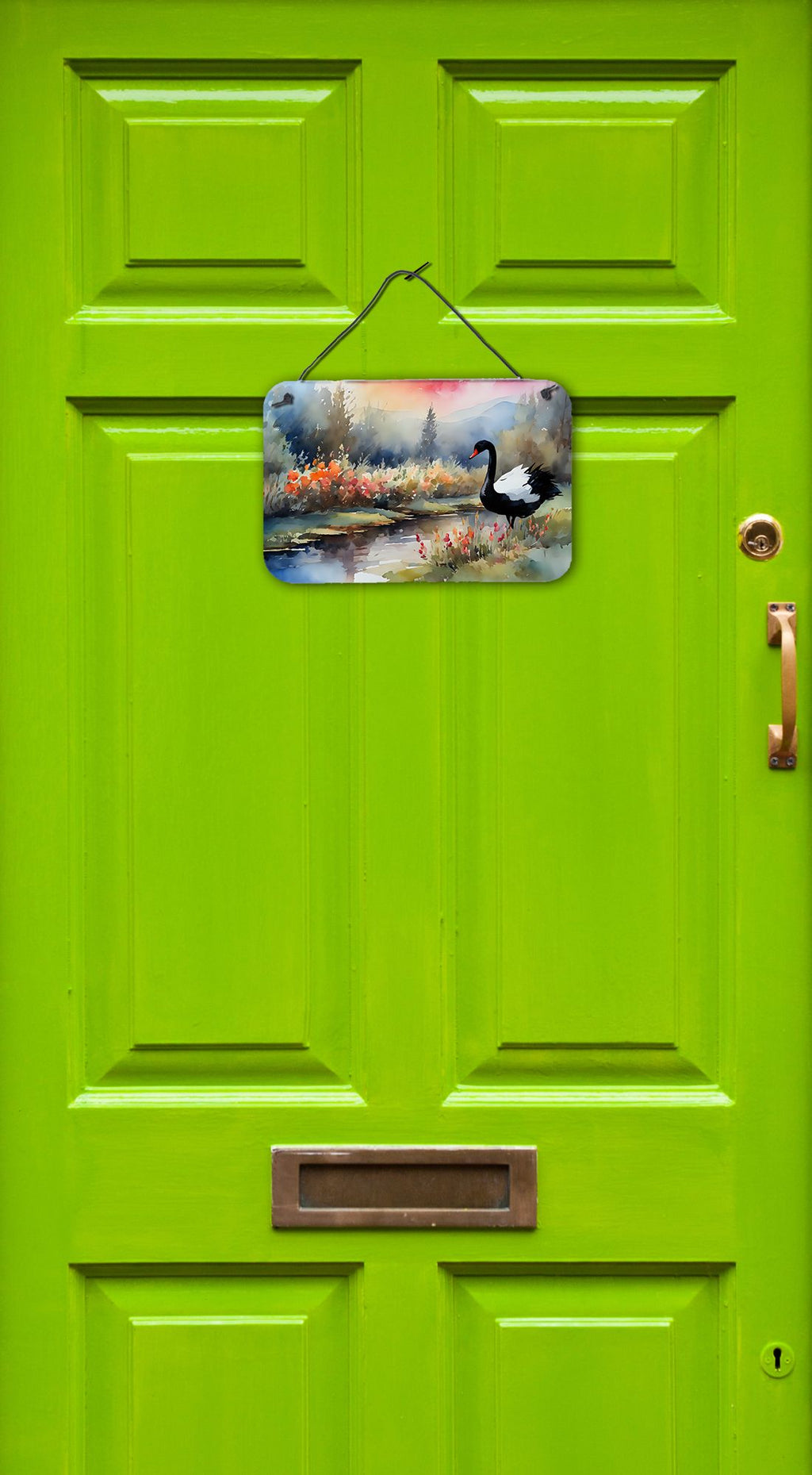 NEW Black Swan Wall or Door Hanging Prints Aluminum Metal Sign Kitchen Wall Bar Bathroom Plaque Home Decor, 8HX12W, Multicolor