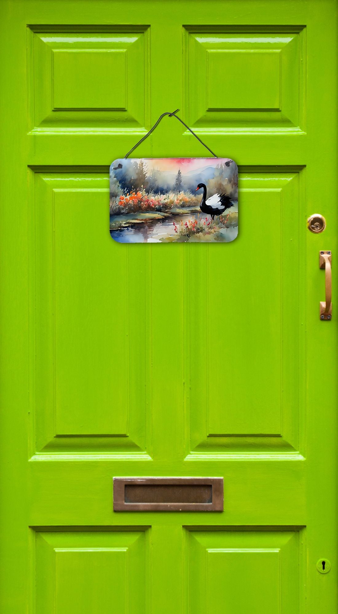 NEW Black Swan Wall or Door Hanging Prints Aluminum Metal Sign Kitchen Wall Bar Bathroom Plaque Home Decor, 8HX12W, Multicolor