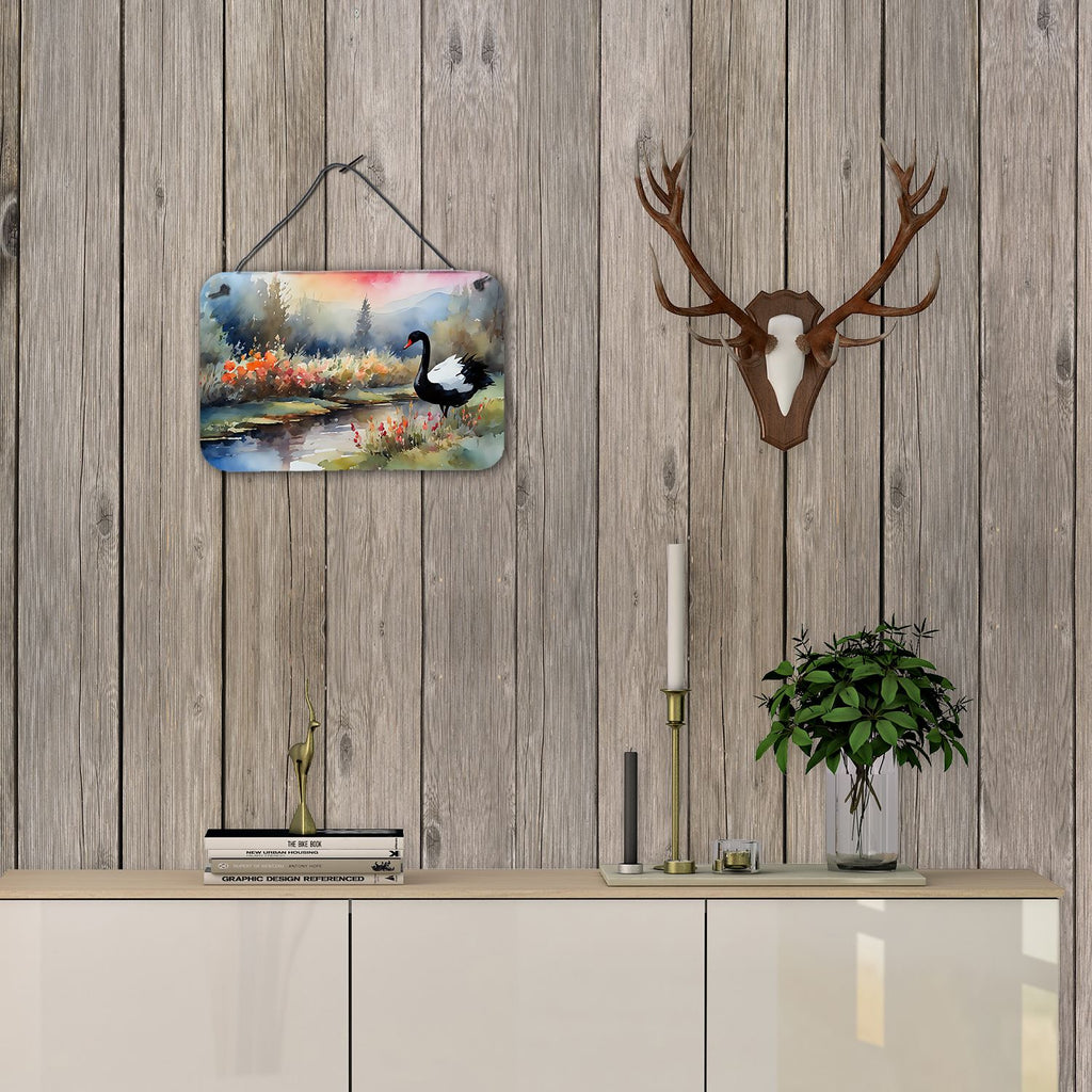 NEW Black Swan Wall or Door Hanging Prints Aluminum Metal Sign Kitchen Wall Bar Bathroom Plaque Home Decor, 8HX12W, Multicolor