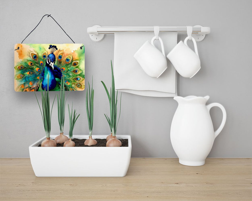 NEW Peacock Wall or Door Hanging Prints Aluminum Metal Sign Kitchen Wall Bar Bathroom Plaque Home Decor, 8HX12W, Multicolor