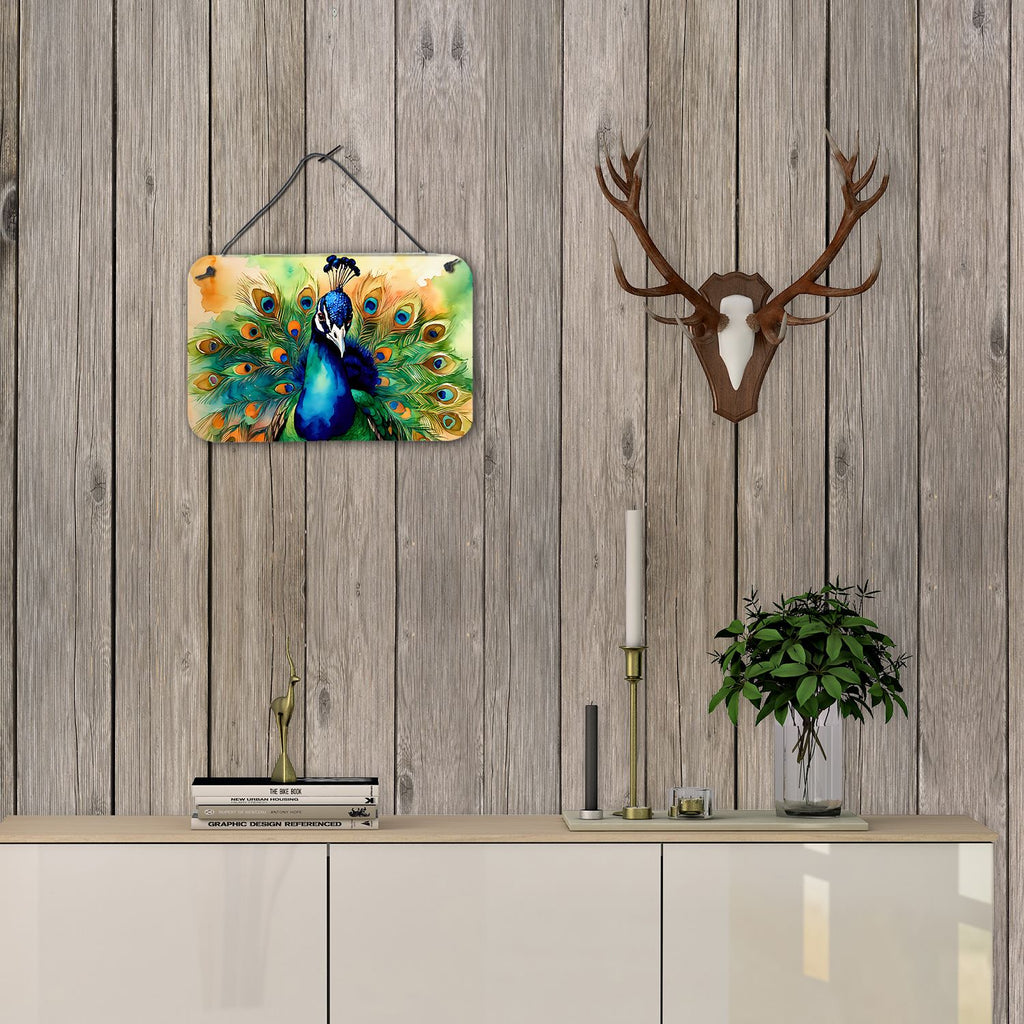 NEW Peacock Wall or Door Hanging Prints Aluminum Metal Sign Kitchen Wall Bar Bathroom Plaque Home Decor, 8HX12W, Multicolor