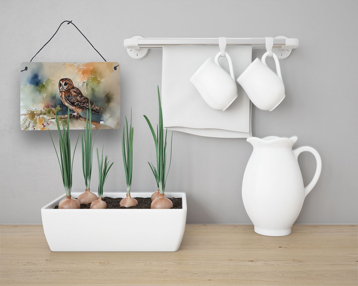 NEW Tawny Owl Wall or Door Hanging Prints Aluminum Metal Sign Kitchen Wall Bar Bathroom Plaque Home Decor, 8HX12W, Multicolor