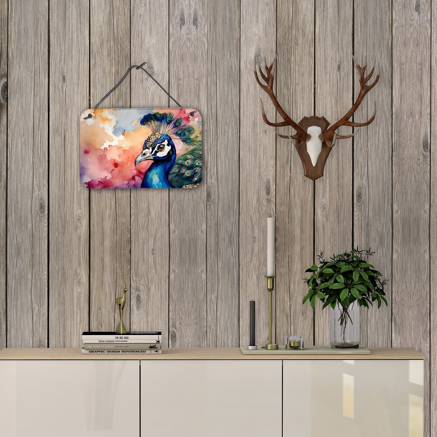 NEW Peacock Wall or Door Hanging Prints Aluminum Metal Sign Kitchen Wall Bar Bathroom Plaque Home Decor, 8HX12W, Multicolor