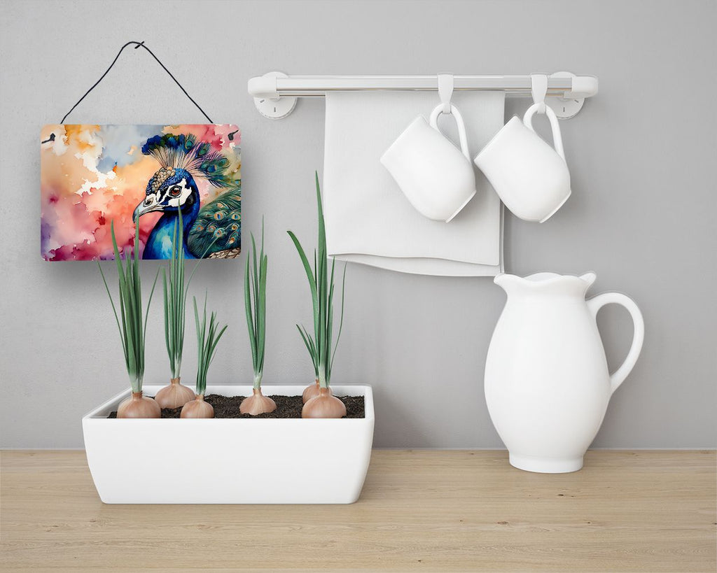 NEW Peacock Wall or Door Hanging Prints Aluminum Metal Sign Kitchen Wall Bar Bathroom Plaque Home Decor, 8HX12W, Multicolor