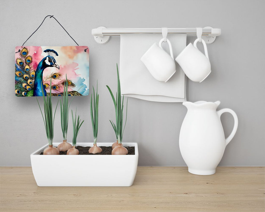 NEW Peacock Wall or Door Hanging Prints Aluminum Metal Sign Kitchen Wall Bar Bathroom Plaque Home Decor, 8HX12W, Multicolor