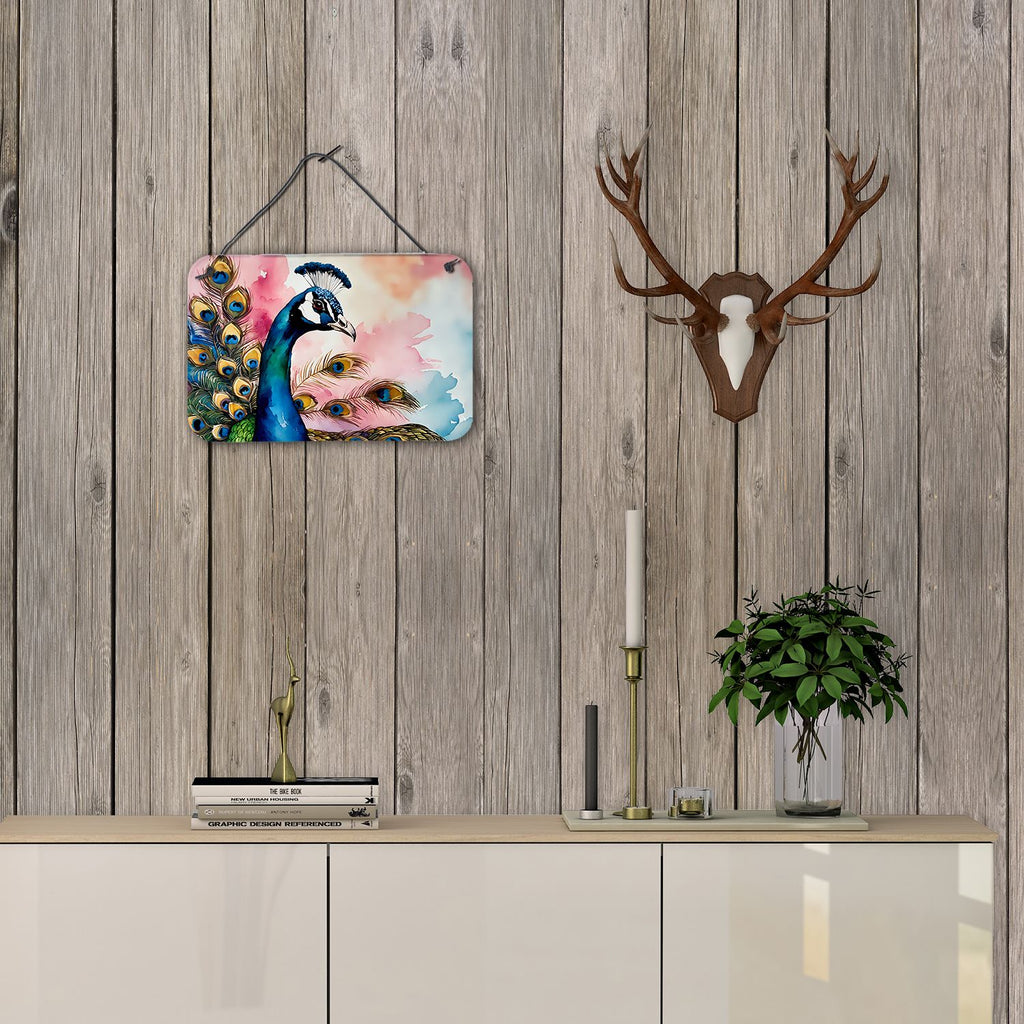NEW Peacock Wall or Door Hanging Prints Aluminum Metal Sign Kitchen Wall Bar Bathroom Plaque Home Decor, 8HX12W, Multicolor