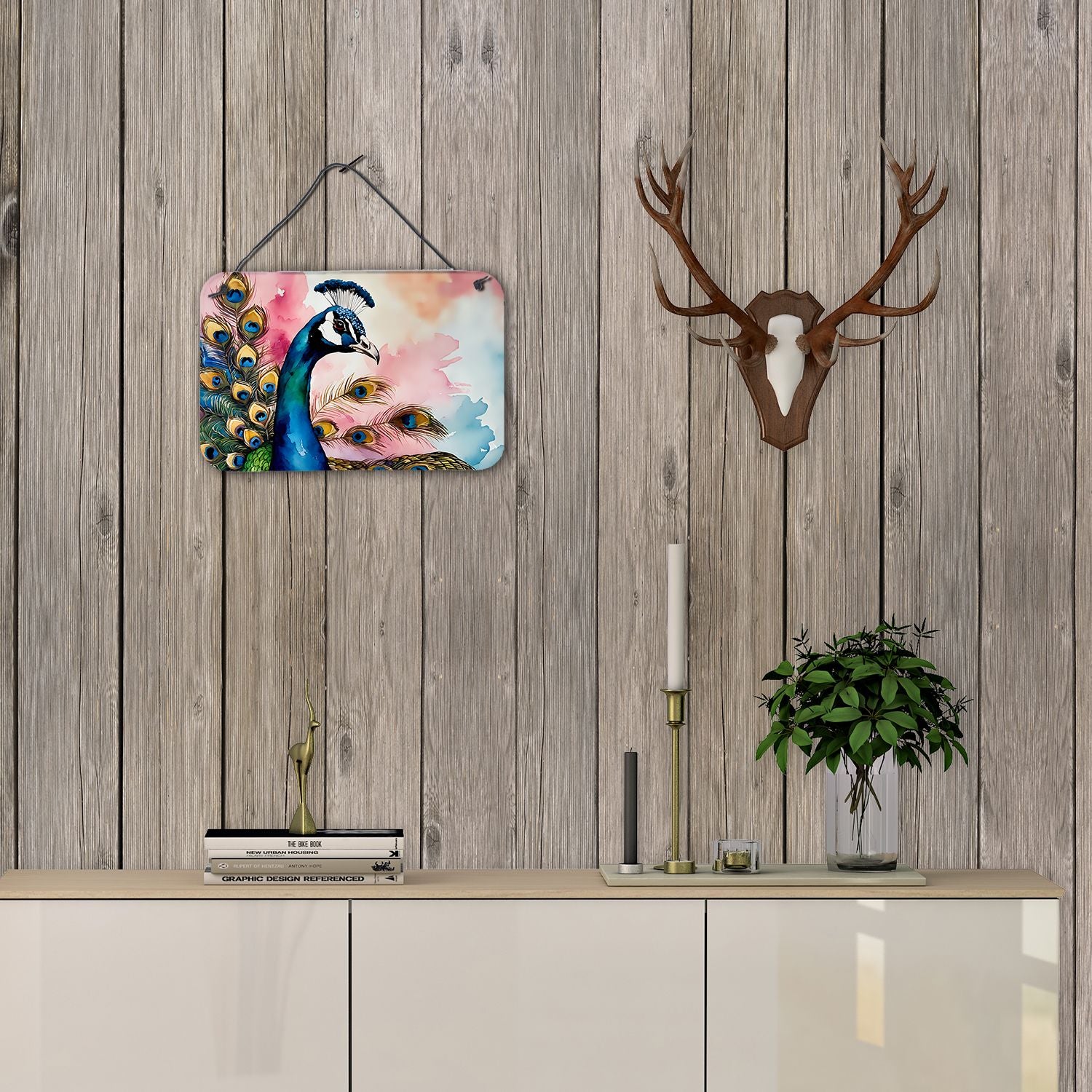 NEW Peacock Wall or Door Hanging Prints Aluminum Metal Sign Kitchen Wall Bar Bathroom Plaque Home Decor, 8HX12W, Multicolor