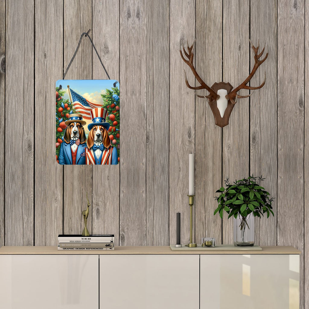 NEW All American Basset Hound Wall or Door Hanging Prints Aluminum Metal Sign Kitchen Wall Bar Bathroom Plaque Home Decor Front Door Plaque, 12x16, Multicolor