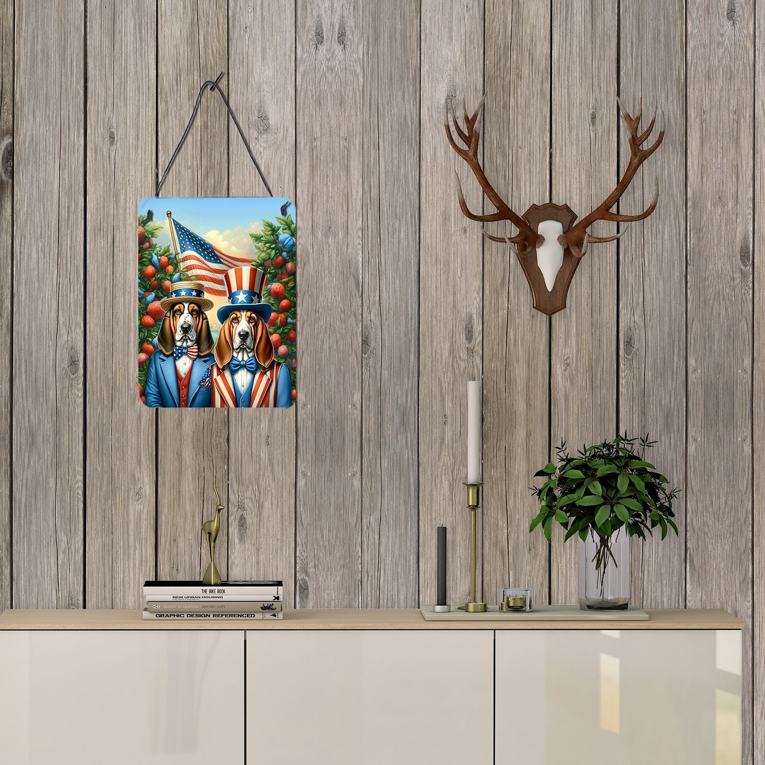 NEW All American Basset Hound Wall or Door Hanging Prints Aluminum Metal Sign Kitchen Wall Bar Bathroom Plaque Home Decor Front Door Plaque, 12x16, Multicolor