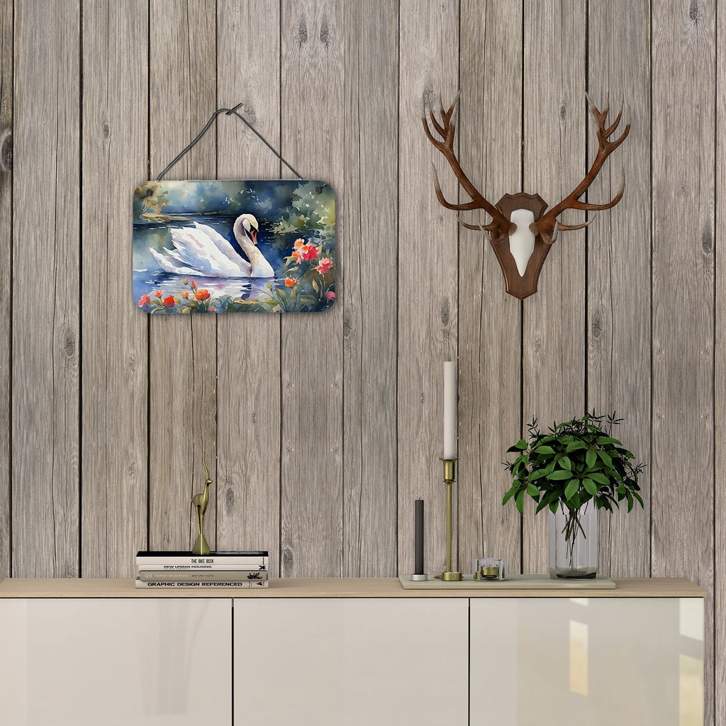 NEW Swan Wall or Door Hanging Prints Aluminum Metal Sign Kitchen Wall Bar Bathroom Plaque Home Decor, 8HX12W, Multicolor