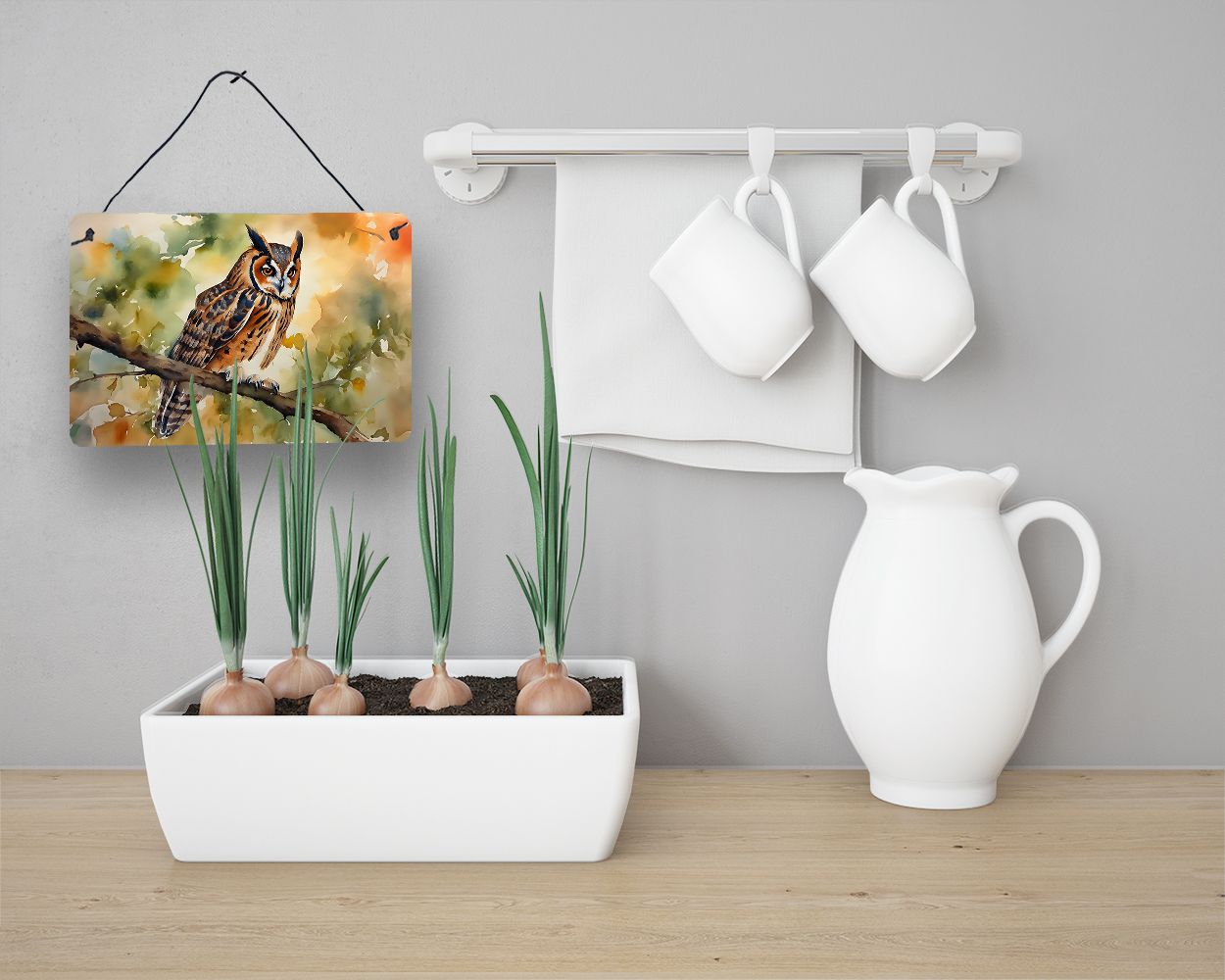 NEW Long-Eared Owl Wall or Door Hanging Prints Aluminum Metal Sign Kitchen Wall Bar Bathroom Plaque Home Decor, 8HX12W, Multicolor