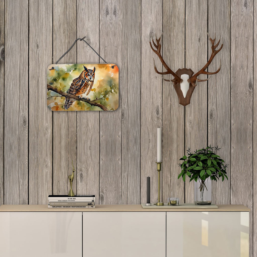 NEW Long-Eared Owl Wall or Door Hanging Prints Aluminum Metal Sign Kitchen Wall Bar Bathroom Plaque Home Decor, 8HX12W, Multicolor