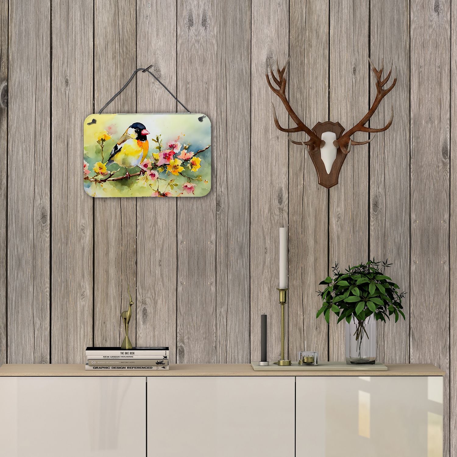 NEW Goldfinch Wall or Door Hanging Prints Aluminum Metal Sign Kitchen Wall Bar Bathroom Plaque Home Decor, 8HX12W, Multicolor