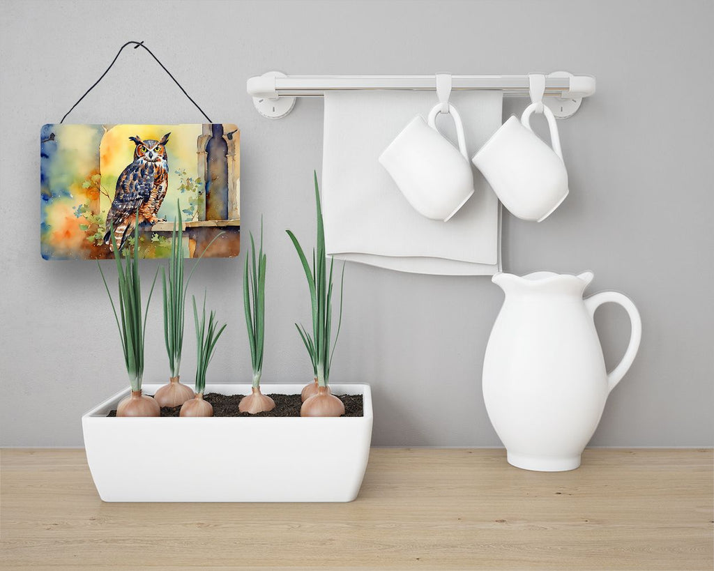 NEW Great Horned Owl Wall or Door Hanging Prints Aluminum Metal Sign Kitchen Wall Bar Bathroom Plaque Home Decor, 8HX12W, Multicolor