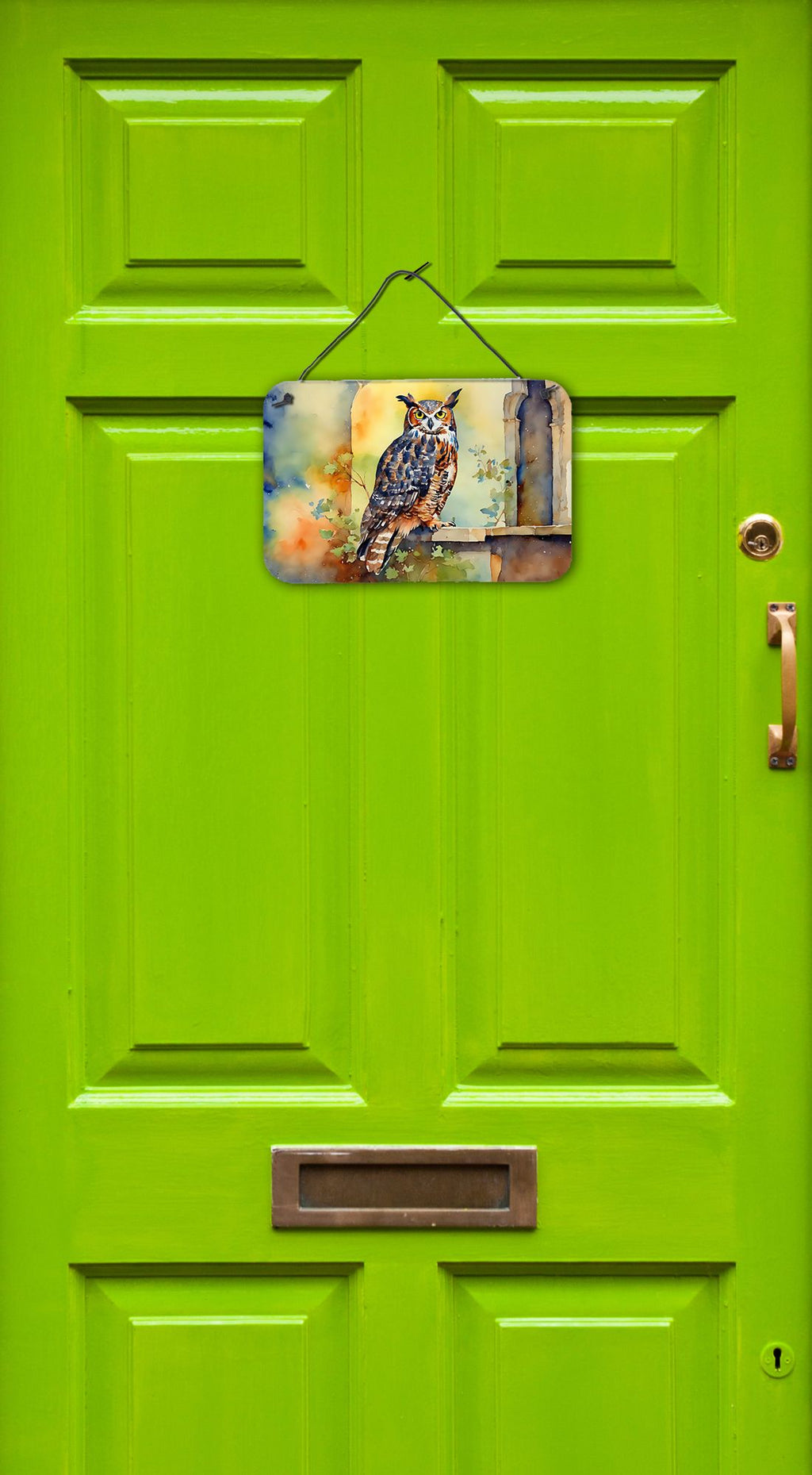 NEW Great Horned Owl Wall or Door Hanging Prints Aluminum Metal Sign Kitchen Wall Bar Bathroom Plaque Home Decor, 8HX12W, Multicolor