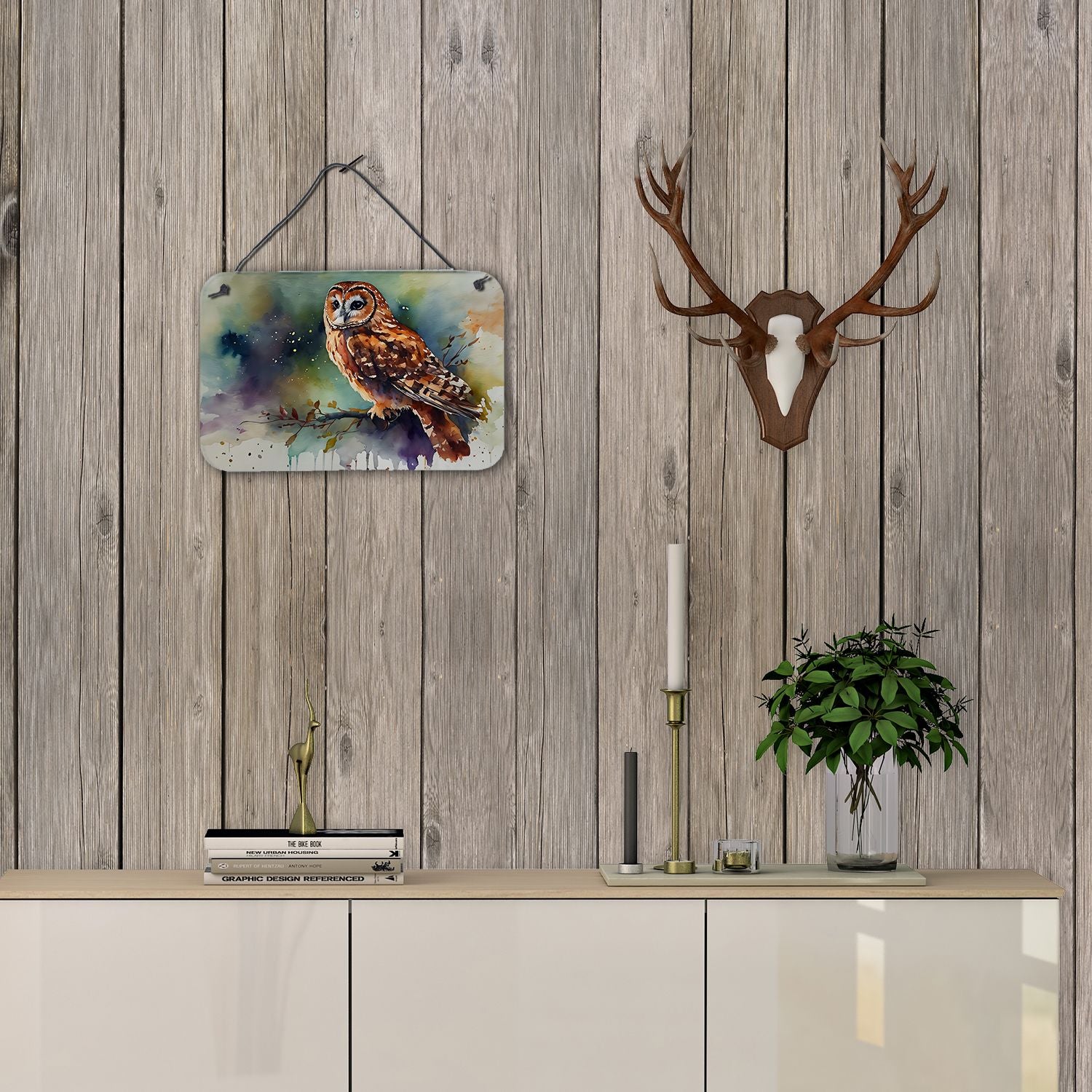 NEW Tawny Owl Wall or Door Hanging Prints Aluminum Metal Sign Kitchen Wall Bar Bathroom Plaque Home Decor, 8HX12W, Multicolor