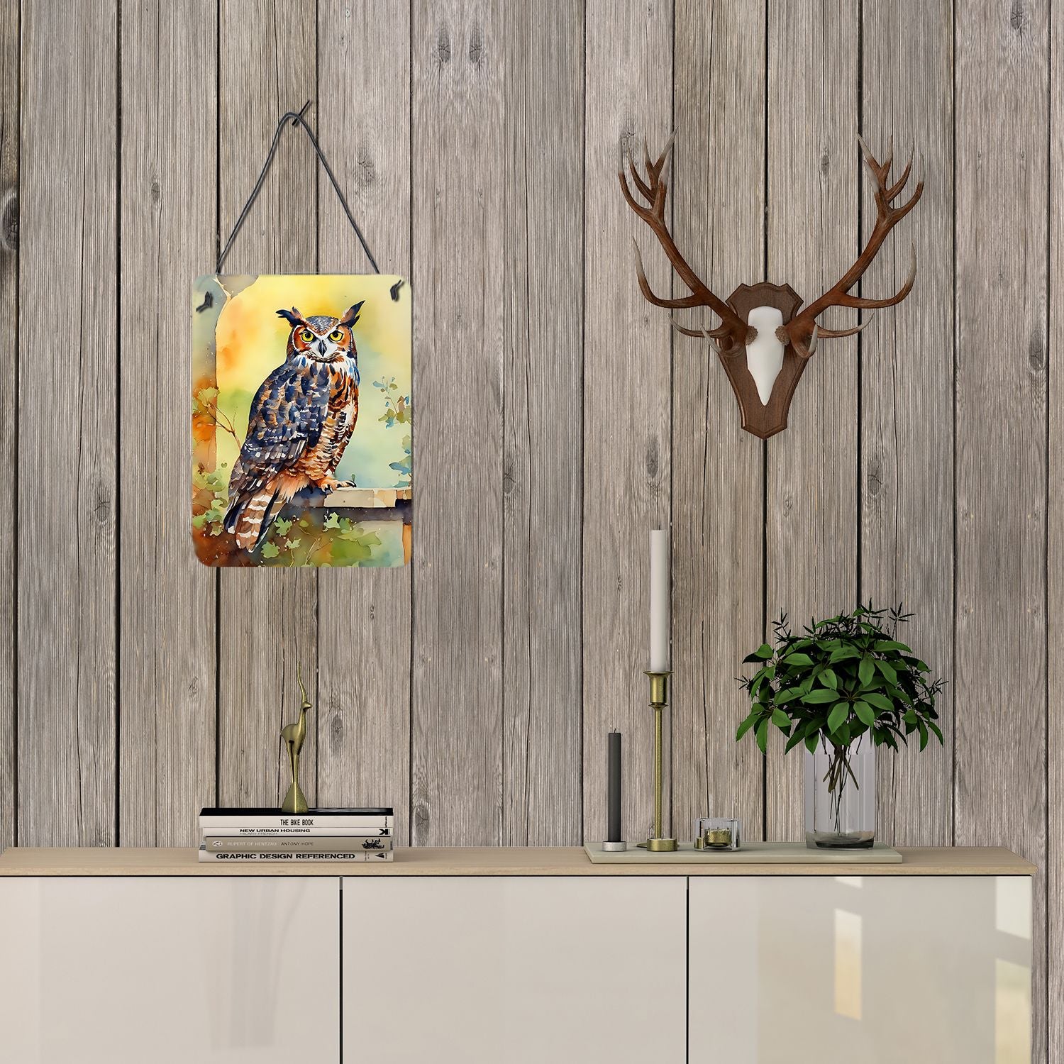 NEW Great Horned Owl Wall or Door Hanging Prints Aluminum Metal Sign Kitchen Wall Bar Bathroom Plaque Home Decor Front Door Plaque, 12x16, Multicolor