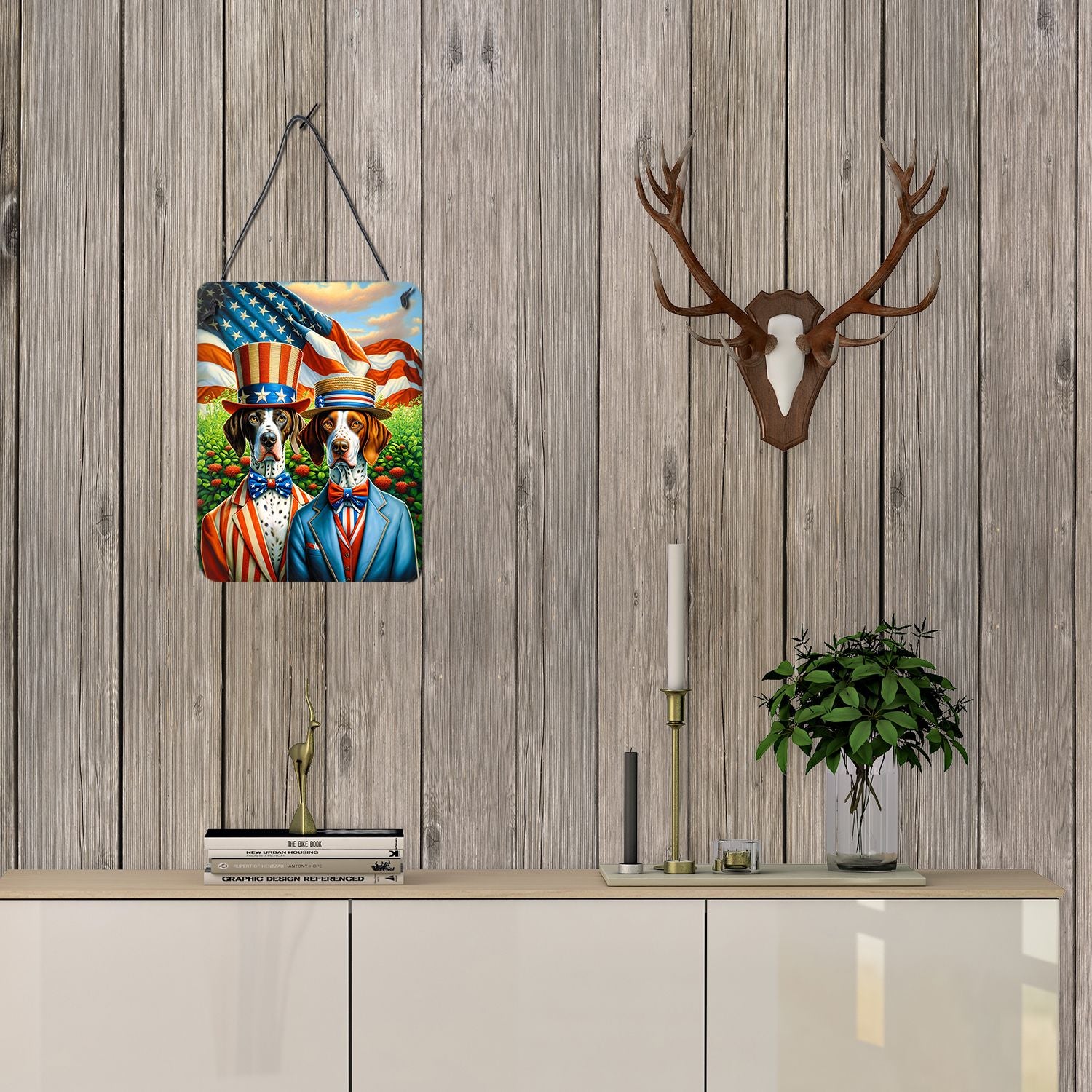 NEW All American Pointer Wall or Door Hanging Prints Aluminum Metal Sign Kitchen Wall Bar Bathroom Plaque Home Decor Front Door Plaque, 12x16, Multicolor