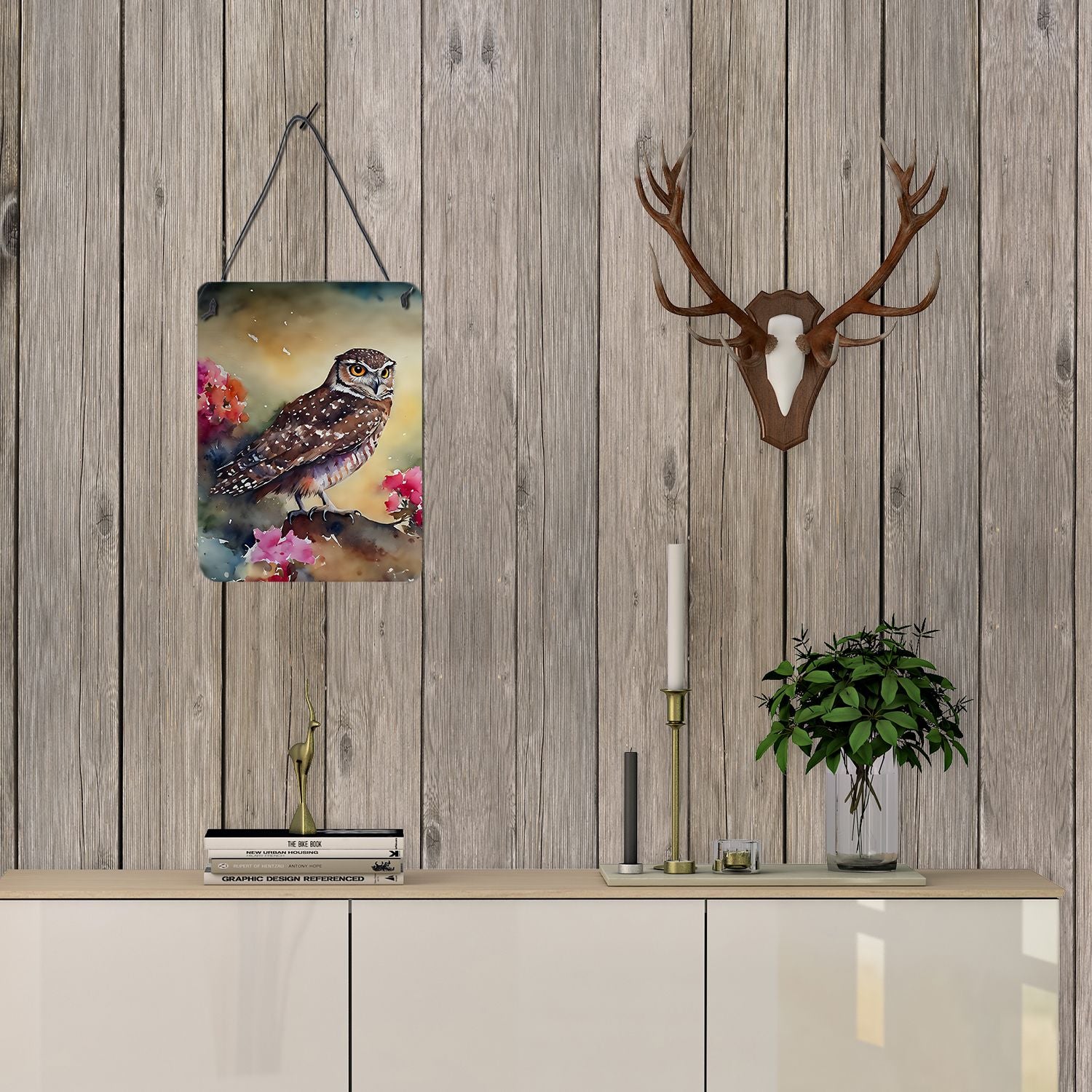 NEW Burrowing Owl Wall or Door Hanging Prints Aluminum Metal Sign Kitchen Wall Bar Bathroom Plaque Home Decor Front Door Plaque, 12x16, Multicolor