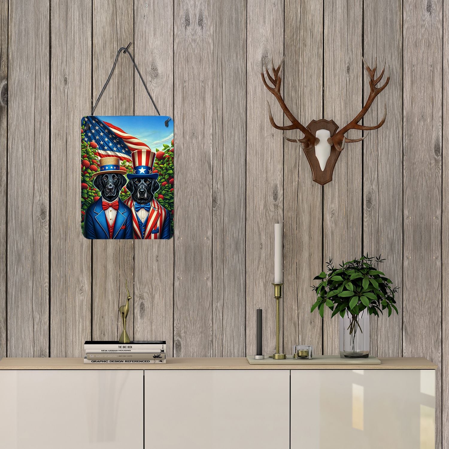 NEW All American Flat-Coated Retriever Wall or Door Hanging Prints Aluminum Metal Sign Kitchen Wall Bar Bathroom Plaque Home Decor Front Door Plaque, 12x16, Multicolor