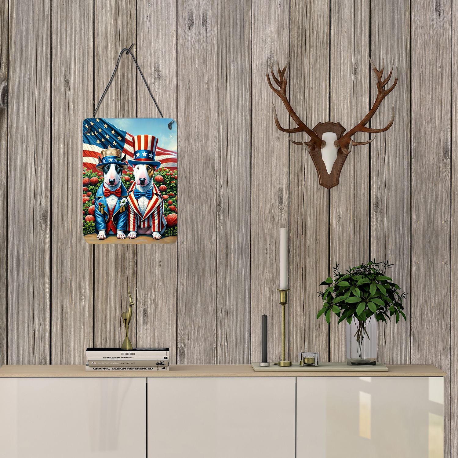 NEW All American Bull Terrier Wall or Door Hanging Prints Aluminum Metal Sign Kitchen Wall Bar Bathroom Plaque Home Decor Front Door Plaque, 12x16, Multicolor