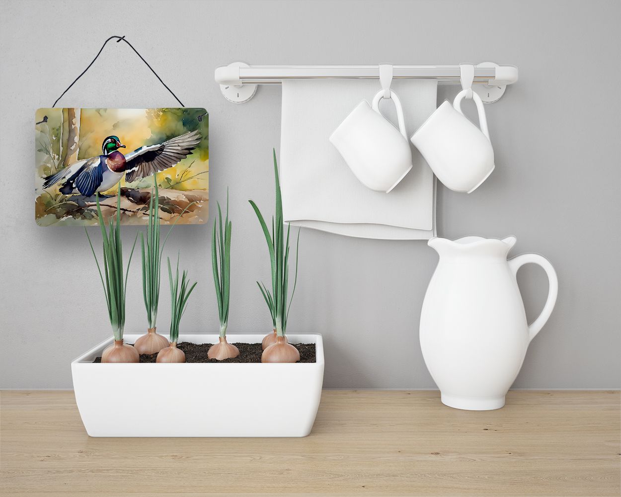 NEW Wood Duck Wall or Door Hanging Prints Aluminum Metal Sign Kitchen Wall Bar Bathroom Plaque Home Decor, 8HX12W, Multicolor