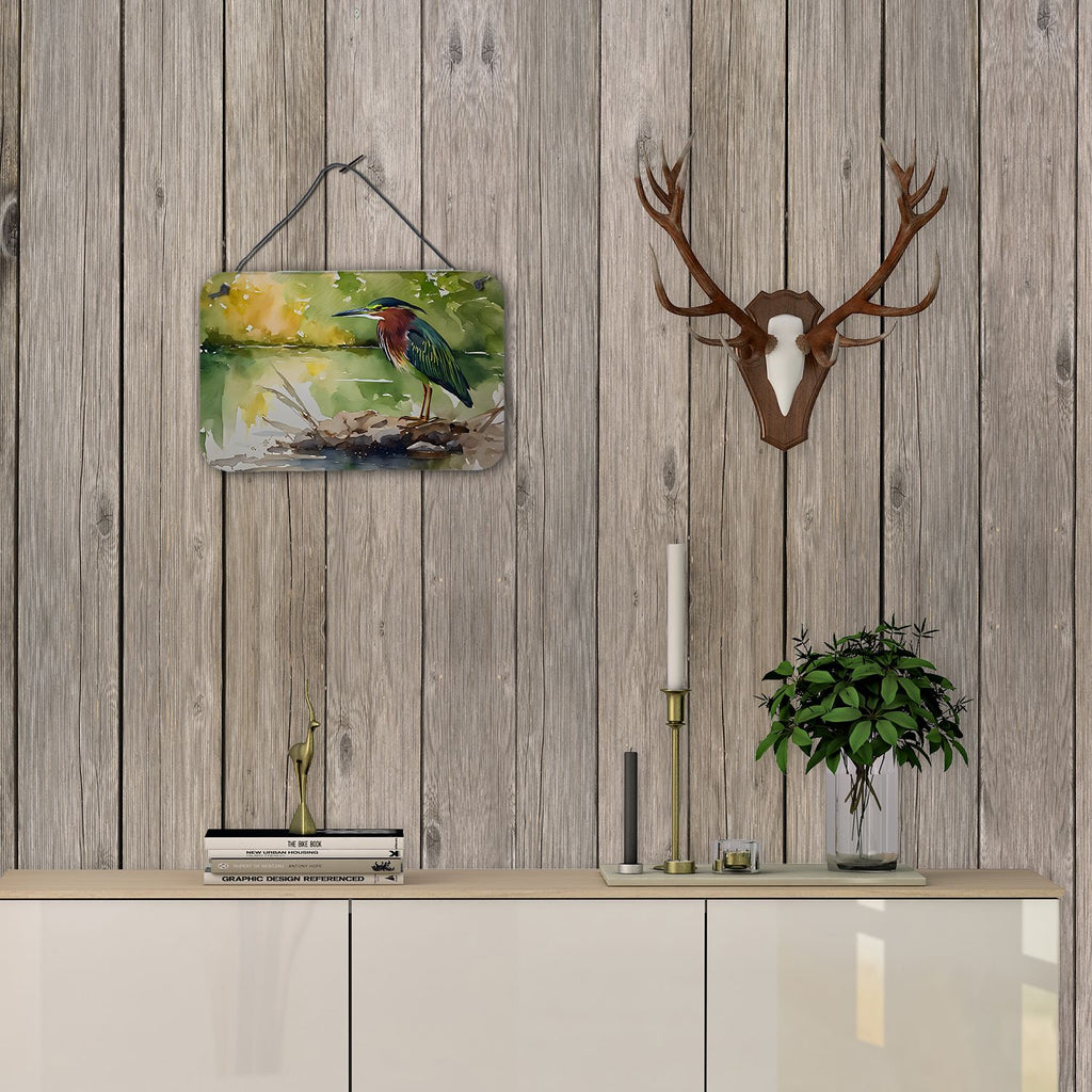 NEW Green Heron Wall or Door Hanging Prints Aluminum Metal Sign Kitchen Wall Bar Bathroom Plaque Home Decor, 8HX12W, Multicolor