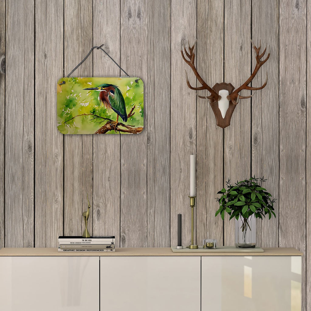 NEW Green Heron Wall or Door Hanging Prints Aluminum Metal Sign Kitchen Wall Bar Bathroom Plaque Home Decor, 8HX12W, Multicolor