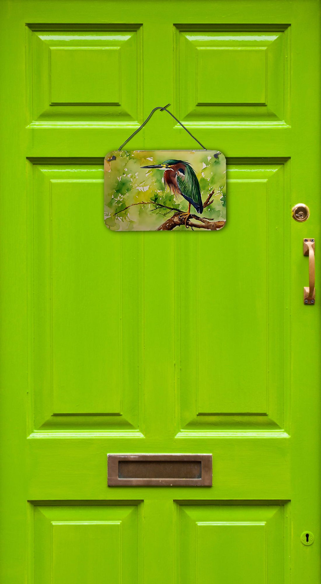 NEW Green Heron Wall or Door Hanging Prints Aluminum Metal Sign Kitchen Wall Bar Bathroom Plaque Home Decor, 8HX12W, Multicolor